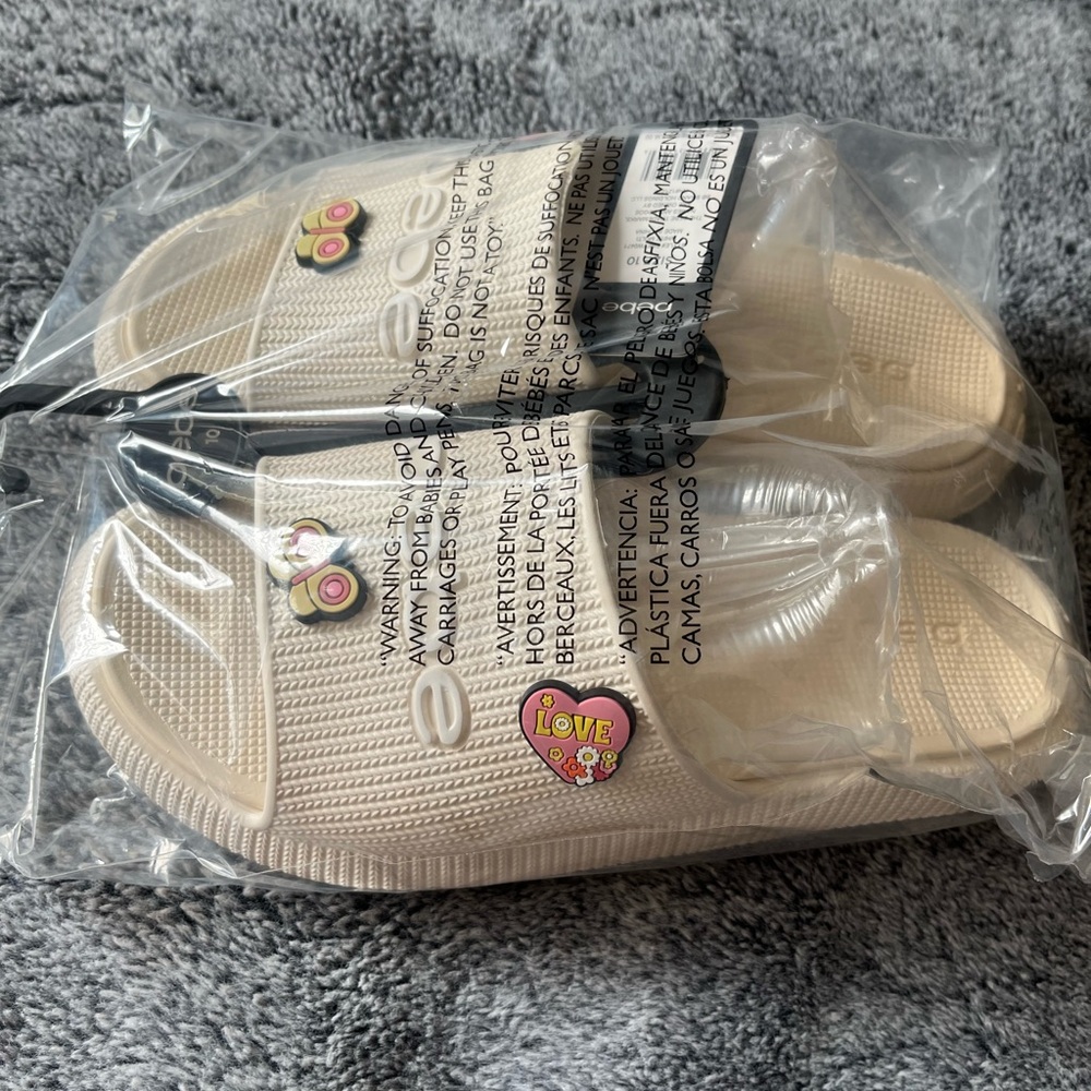bebe Cream Slide Sandals with Fun Accents - Picture 3 of 3